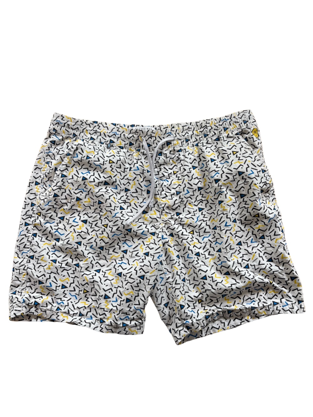 Cactus Man by Ricky Singh White Swim Shorts  Blue & Yellow Accents Size XL EUC